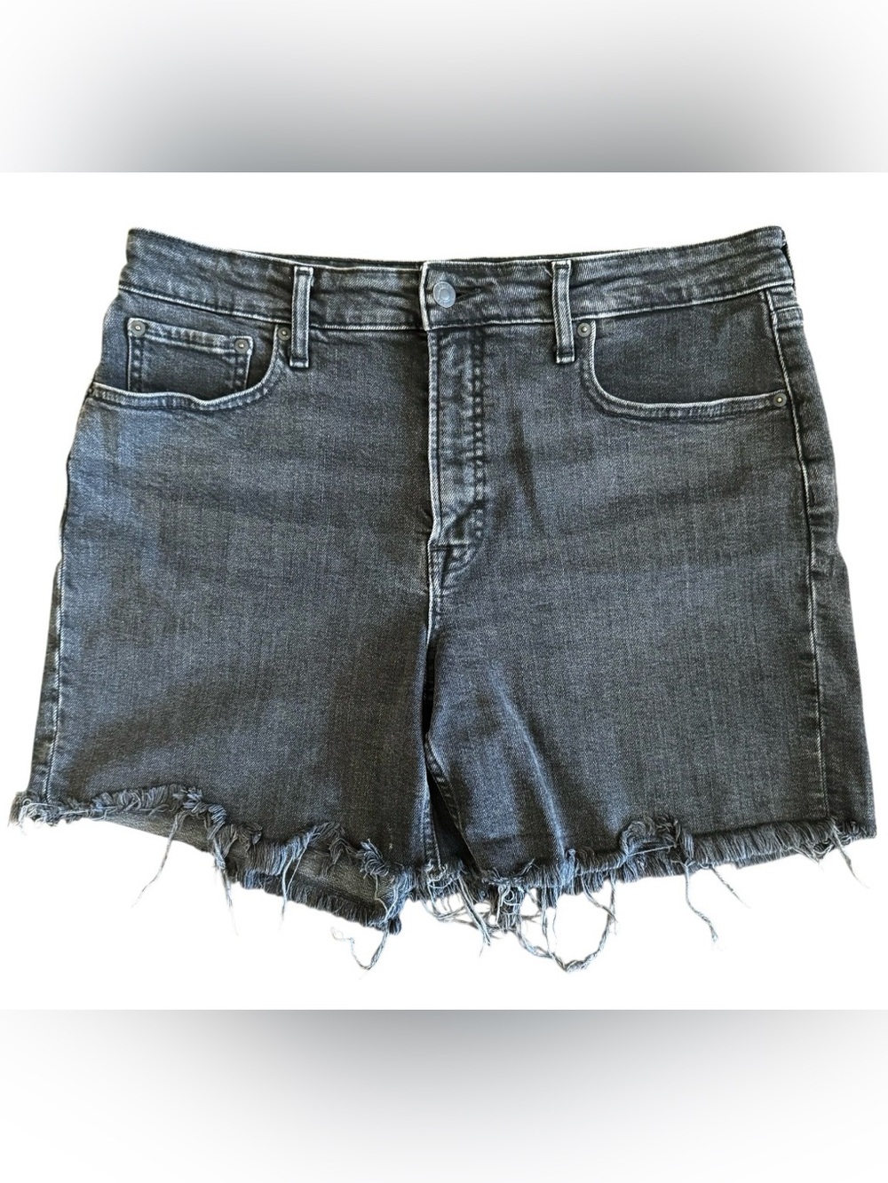 Free Assembly size 14 charcoal grey denim jean shorts raw edge high rise jorts